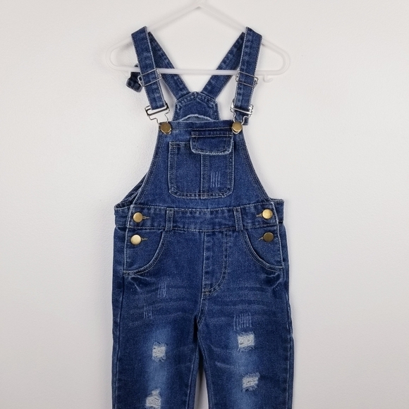 Girl's Denim Distressed Jean Overalls - Picture 7 of 7